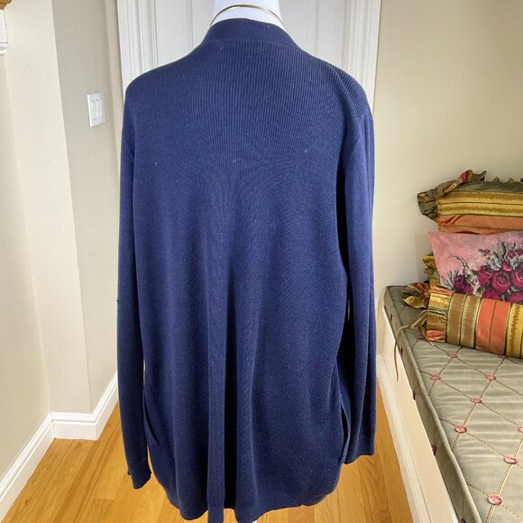 Theory Sweater Cardigan Merino Wool No Close Drape Front Winxie F Navy (L) - Picture 3 of 6